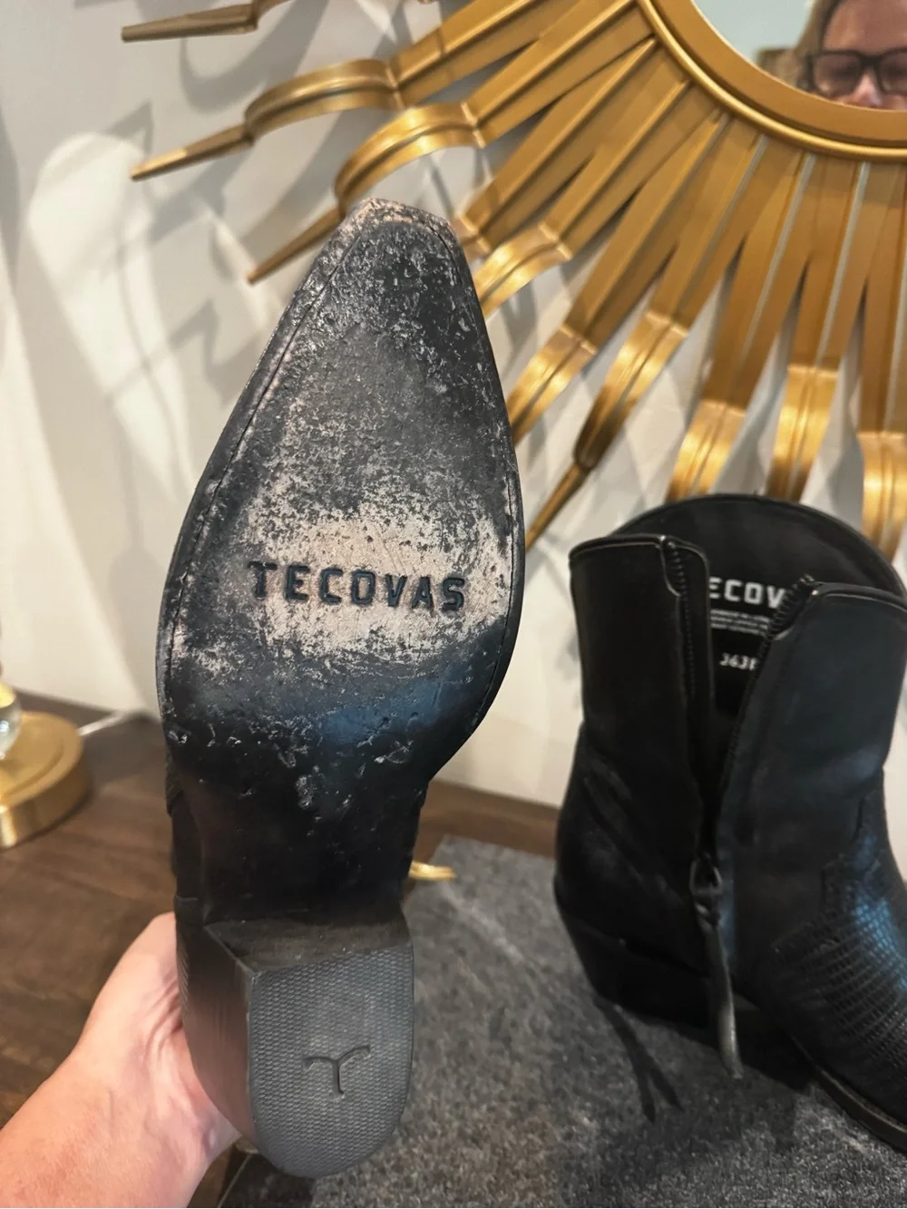 Tecovas Black Textured Ankle Booties with Western Pointed Toe